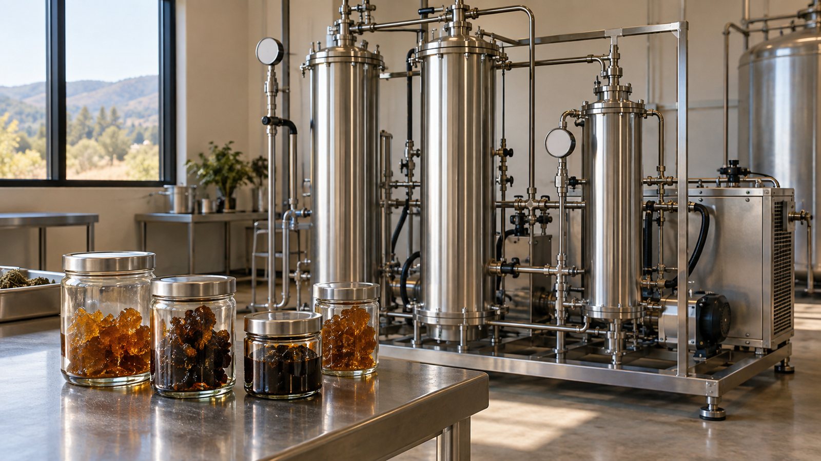Stainless steel supercritical CO2 extraction unit with resin sample jars