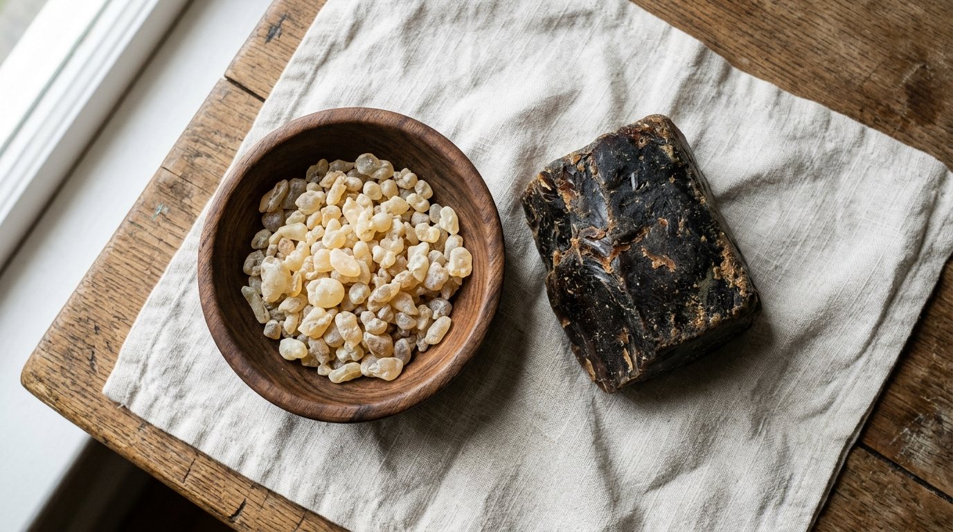 Origins, harvest, chemistry, scent, medicine and buying guides for Styrax benzoin resin.