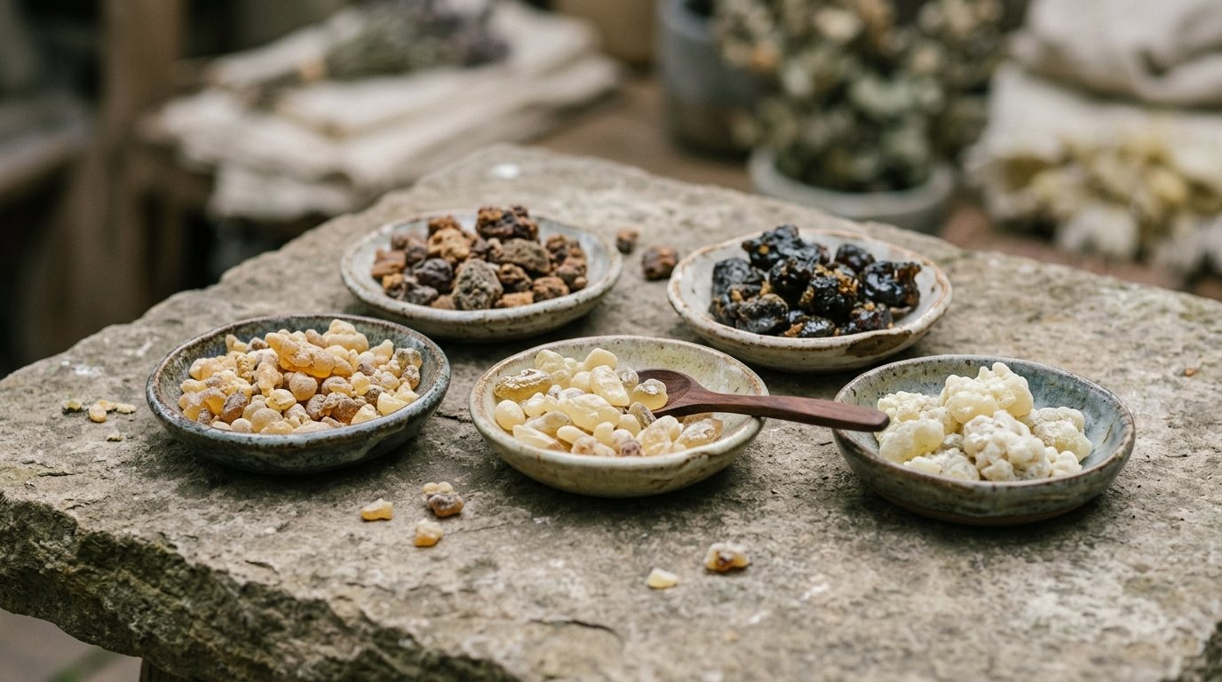 Frankincense, myrrh, labdanum, copal, styrax and the rest of the natural resin family, one by one.